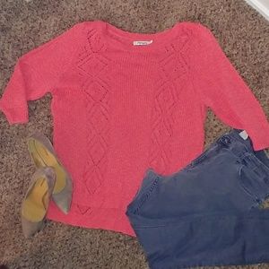 Coral 3/4 sleeve cotton sweater